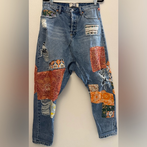 Free People We The Free Zappa Patched Harem Jeans Womens Sz 28 Button Fly - Picture 5 of 12